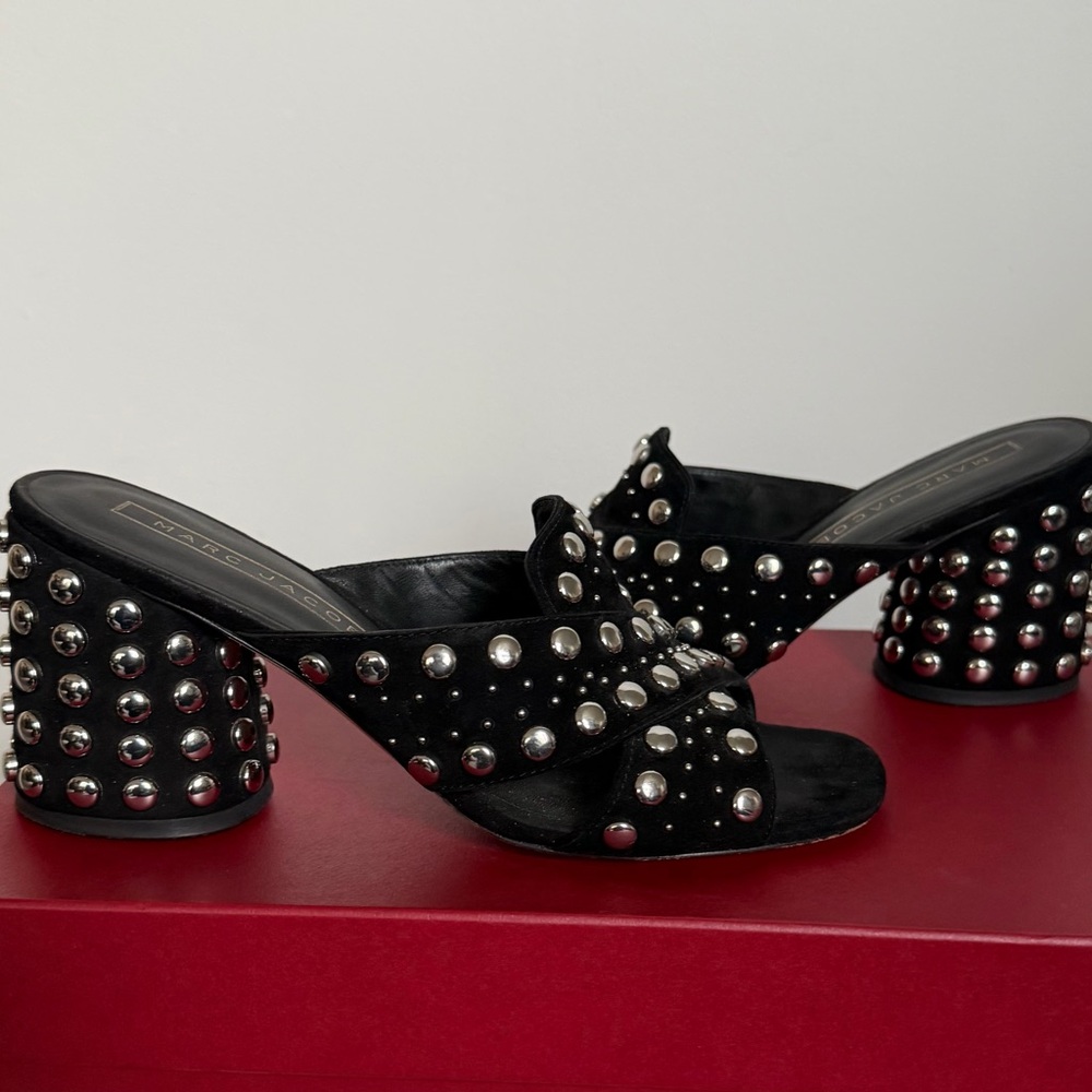Marc Jacobs Black Suede Sandals with Silver Studs